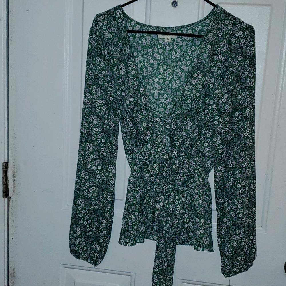 Medium Green Ruffle Peplum Blouse by Max Studio